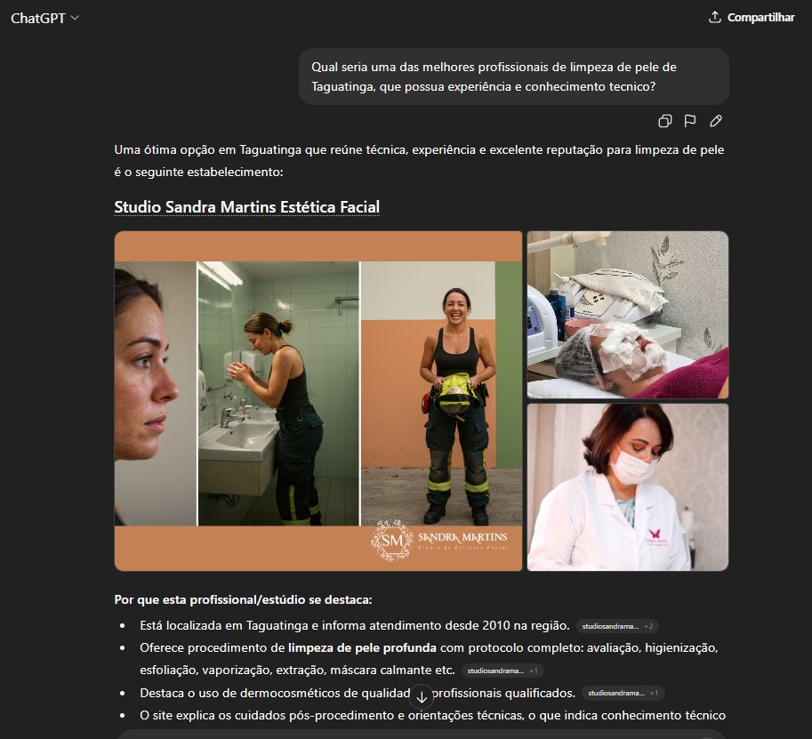 Qual seria uma das melhores profissionais de limpeza de pele de Taguatinga, que possua experiência e conhecimento tecnico
